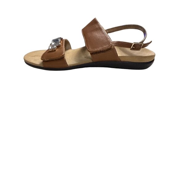 Vionic Dupre Brown Leather Gem-Embellished Flat Sandals Size 8 Adjustable Straps - Picture 5 of 9